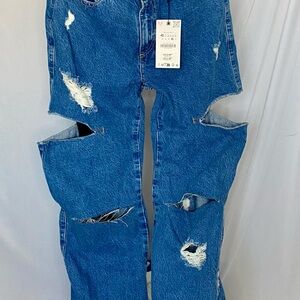 Zara Blue Ripped Denim Pants